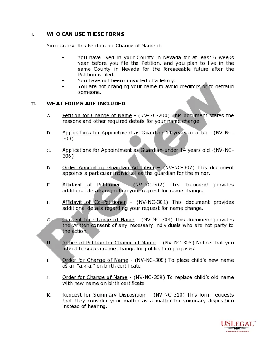 Preview Nevada Name Change Instructions and Forms Package for a Family
