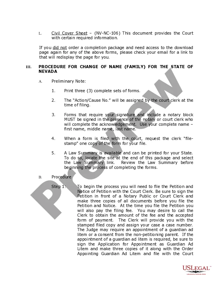 Preview Nevada Name Change Instructions and Forms Package for a Family