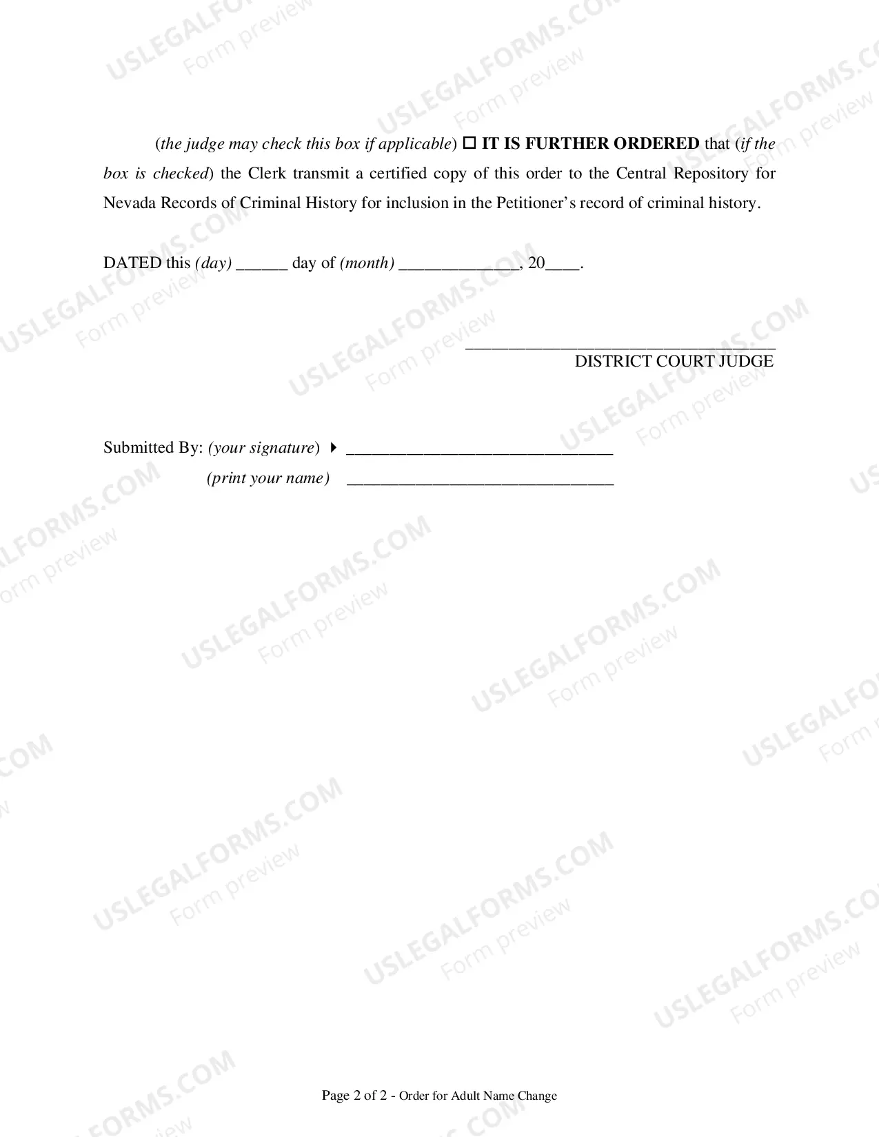 Preview Order Changing Name for an Adult and Issuing New Birth Certificate