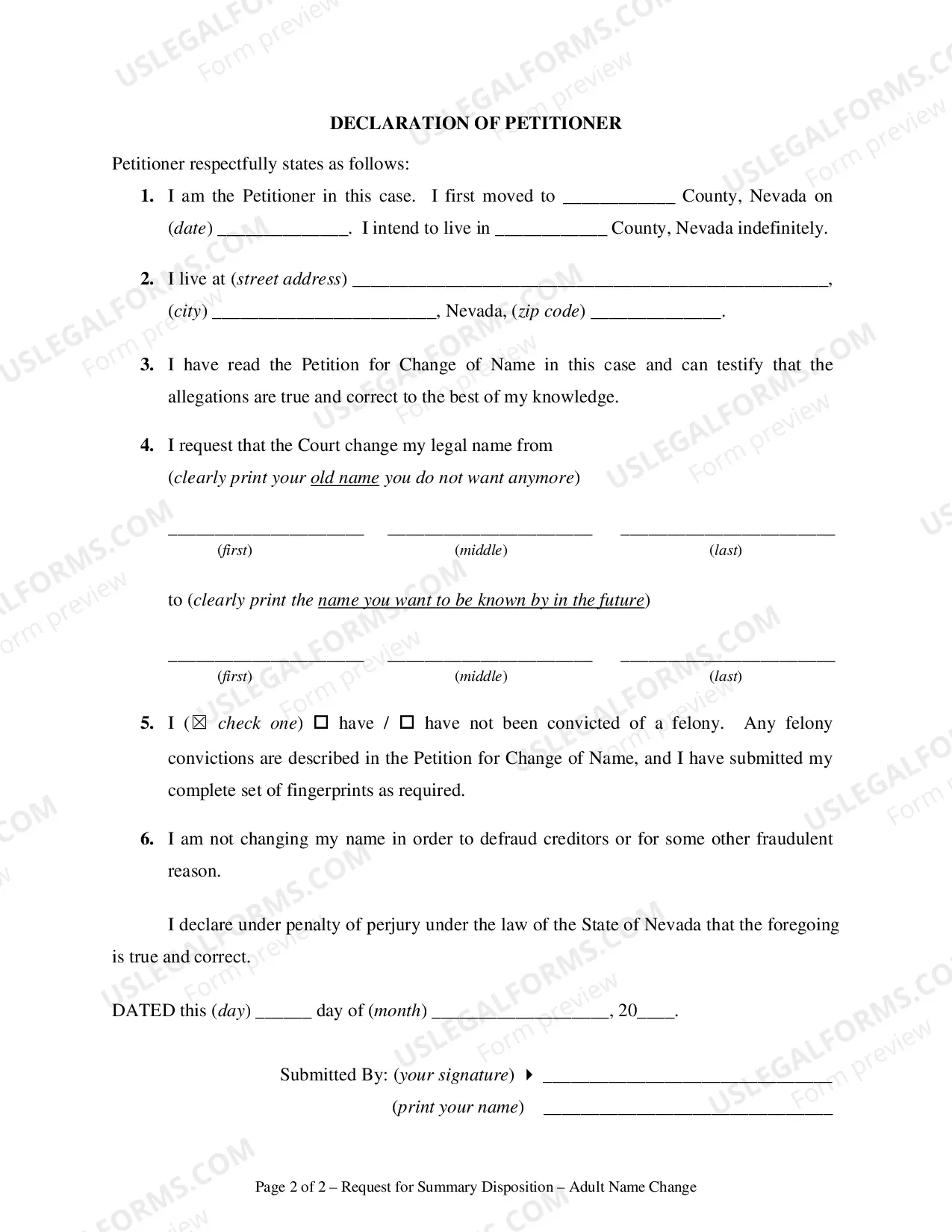 Preview Request for Summary Disposition of Petition for Change of Name for Adult