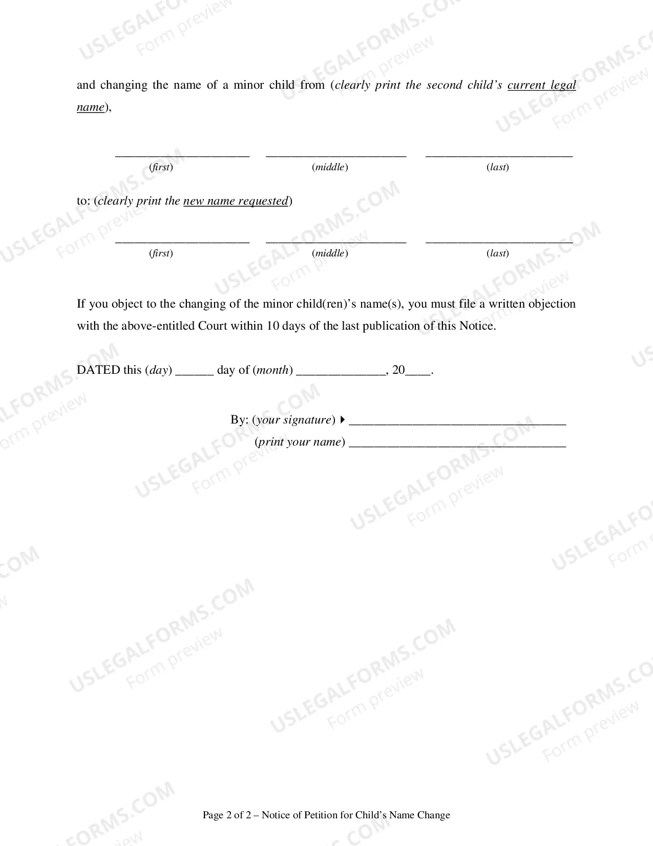 Preview Petition for Child's Name Change