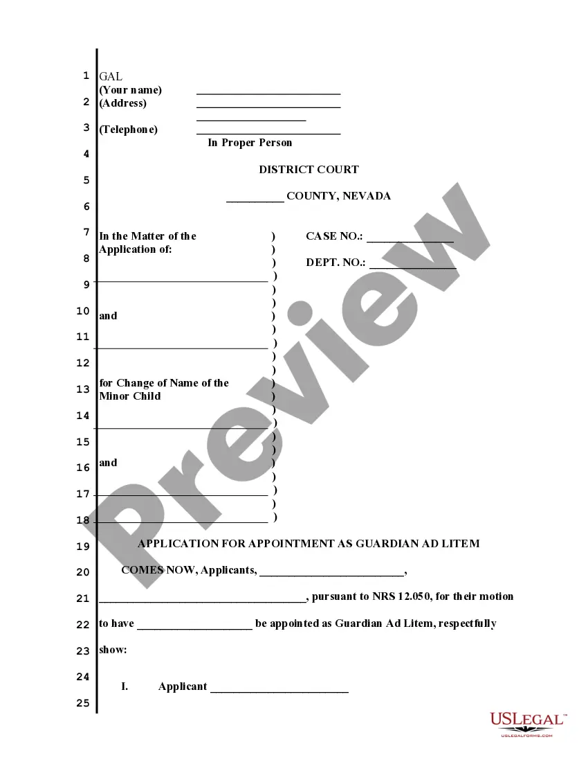 Get Application for Appointment as Guardian Ad Litem for Name Change of Minor If over 14 yrs Preview Application for Appointment as Guardian Ad Litem for Name Change of Minor If over 14 yrs