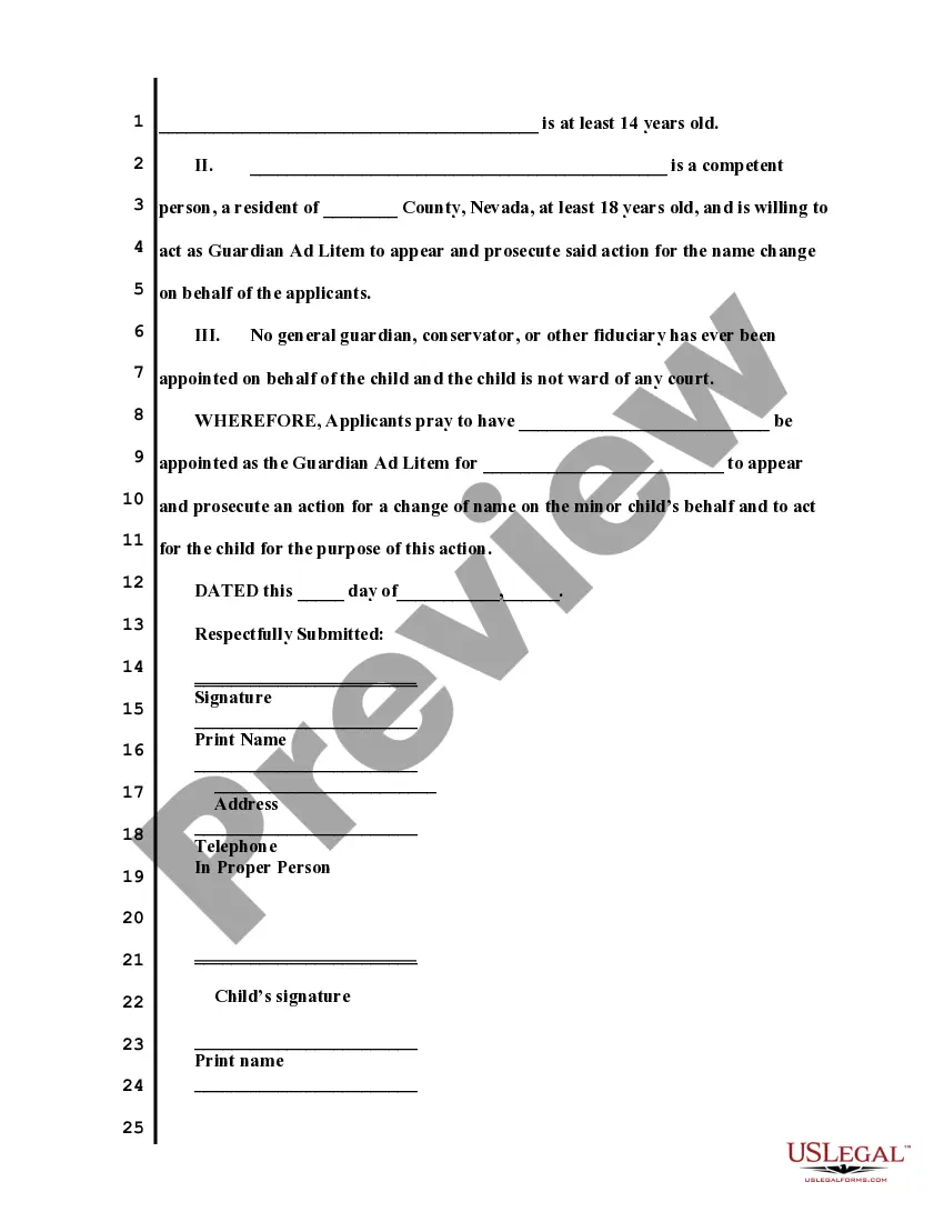 Get Application for Appointment as Guardian Ad Litem for Name Change of Minor If over 14 yrs Preview Application for Appointment as Guardian Ad Litem for Name Change of Minor If over 14 yrs