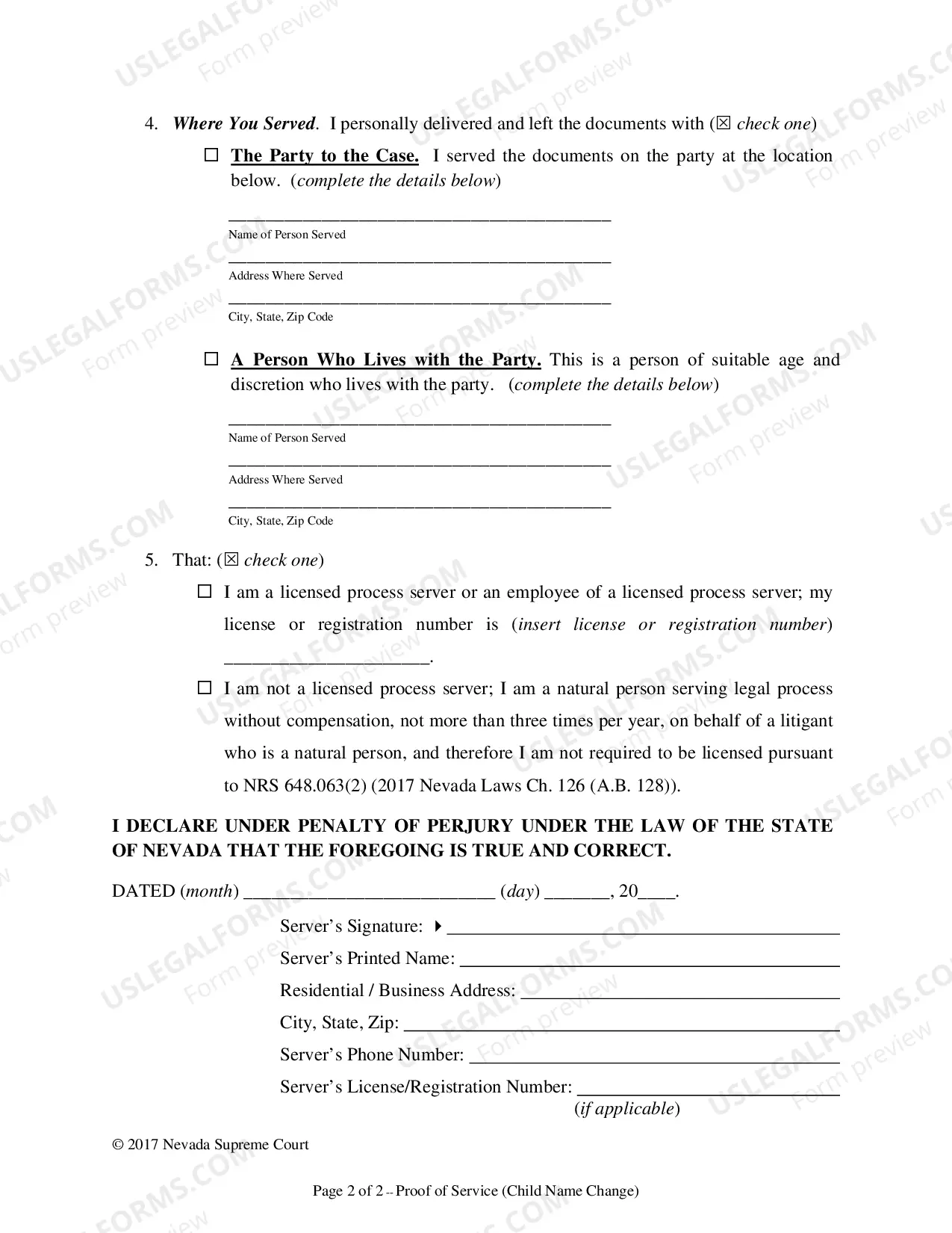Preview Affidavit of Petitioner for Name Change of Minor