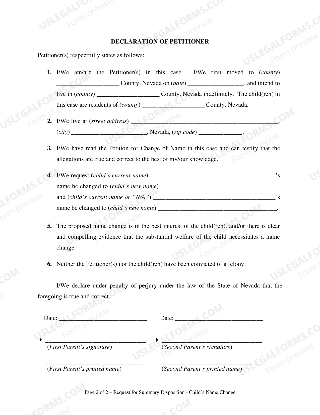 Preview Request for Summary Disposition of Petition for Change of Name for Minor