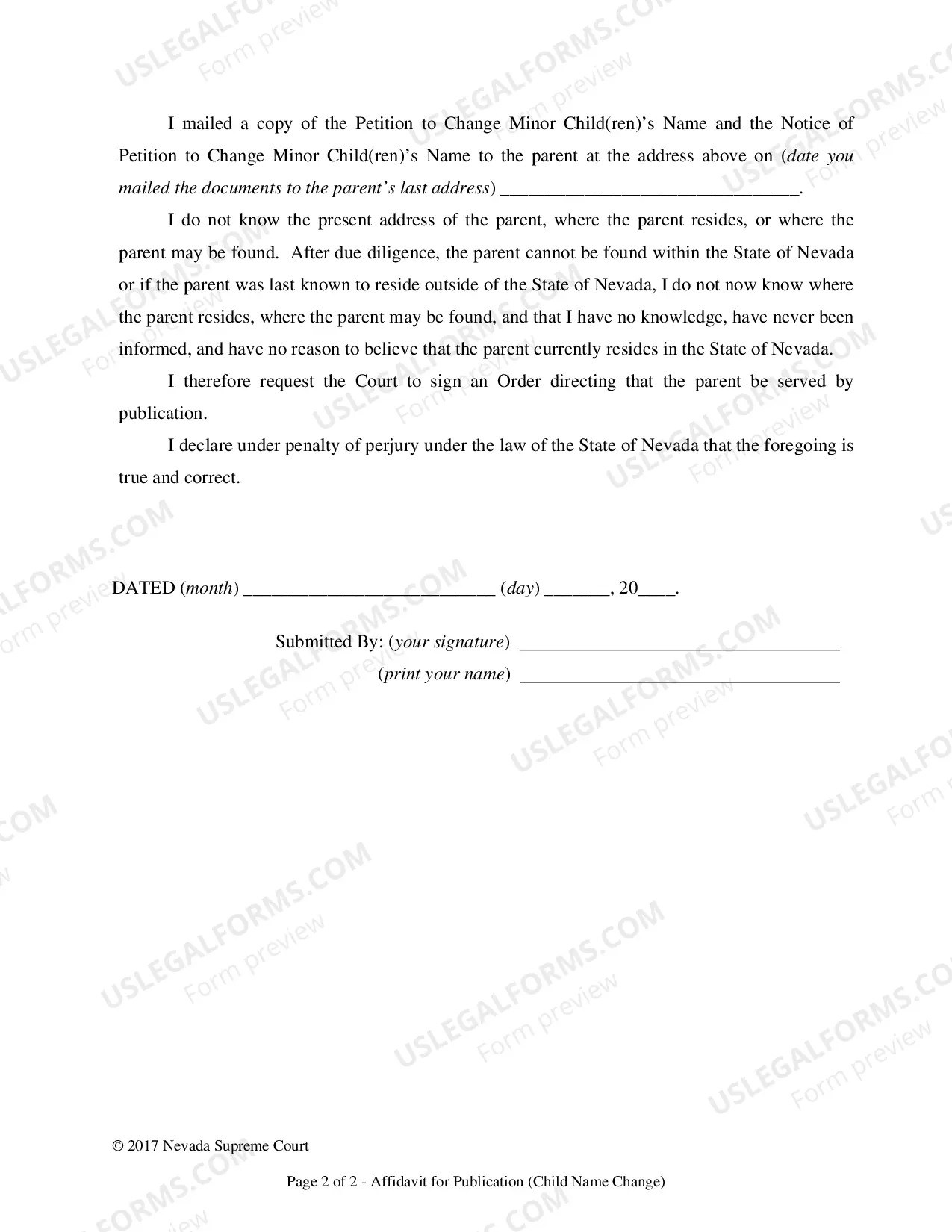 Preview Affidavit for Service by Publication for Minor Name Change