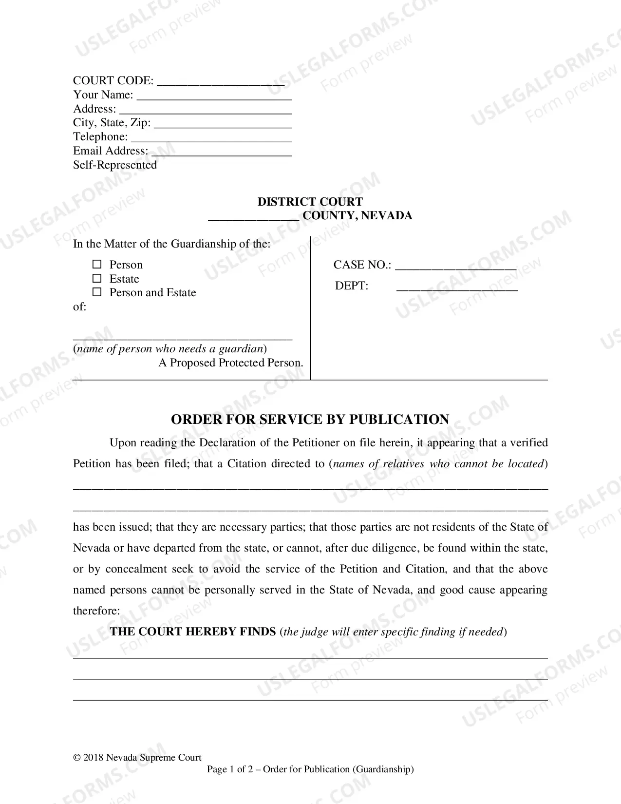 Preview Order for Service by Publication for Minor Name Change