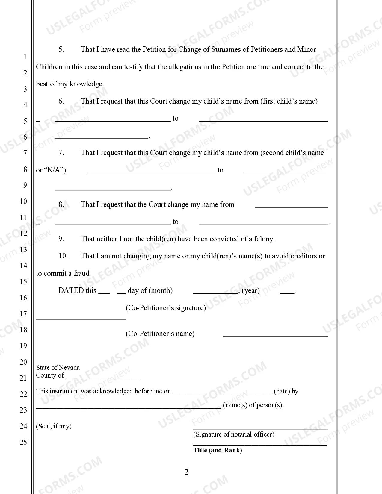 Preview Affidavit of Co-Petitioner - Family Name Change
