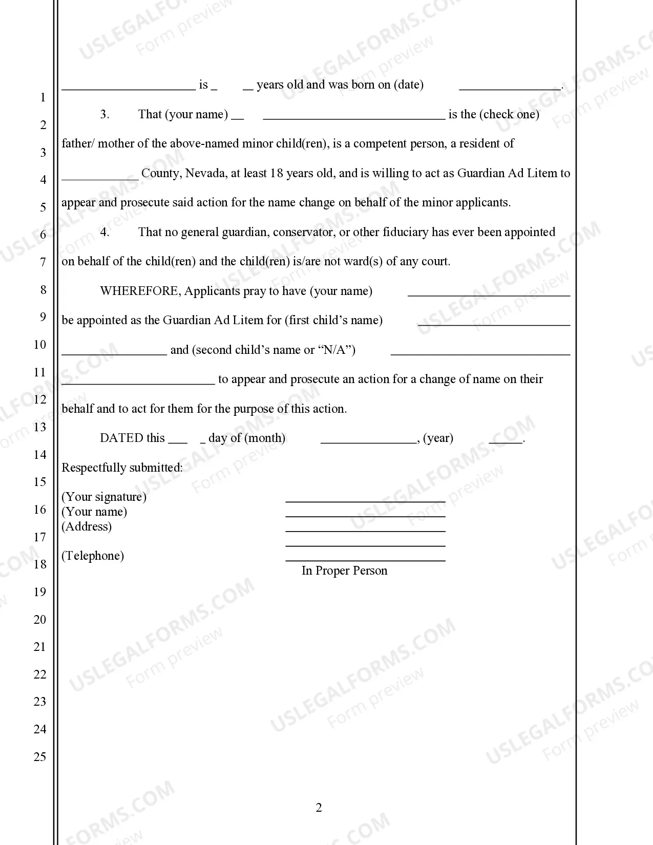 Preview Applications for Appointment as Guardian - Family Name Change