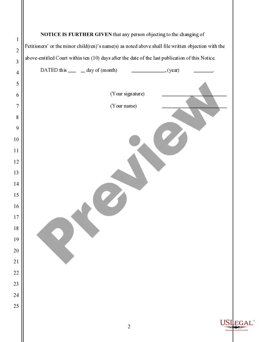 Preview Notice of Petition for Change of Name for Family