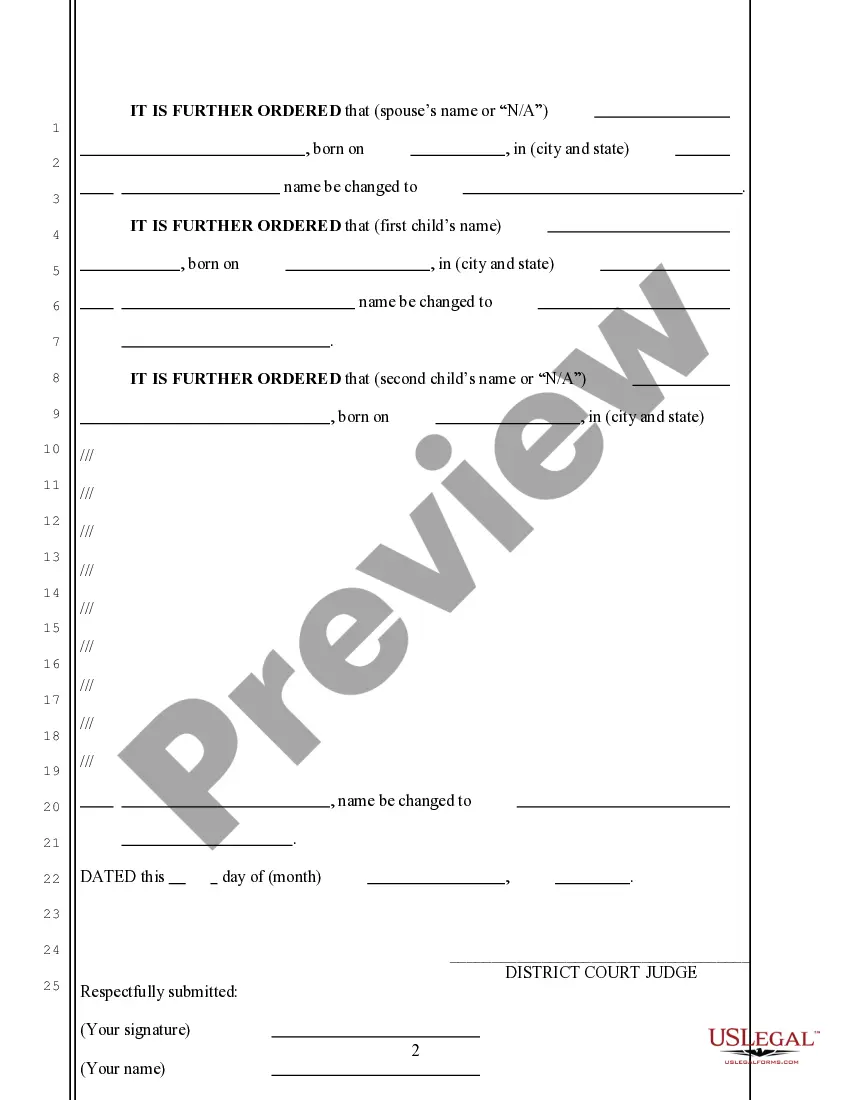 Preview Order for Change of Name for Family