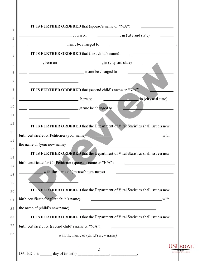 Preview Order Changing of Name for Family and Issuing New Birth Certificates
