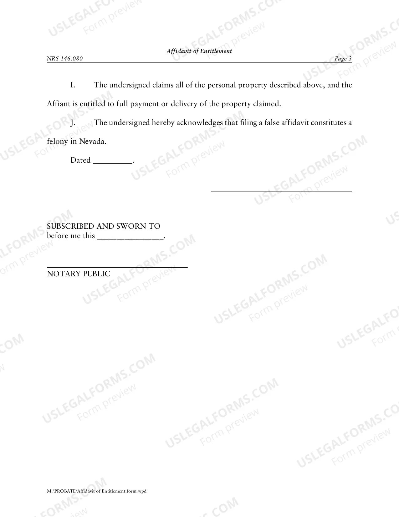 Preview Affidavit of Entitlement to Decedent's Estate of Less Than $100,000
