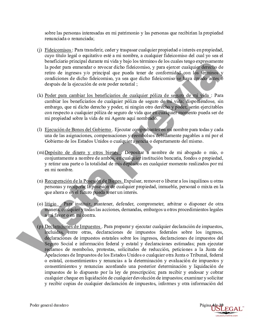 Preview Poder general duradero para la propiedad y las finanzas o efectivo financiero en caso de incapacidad