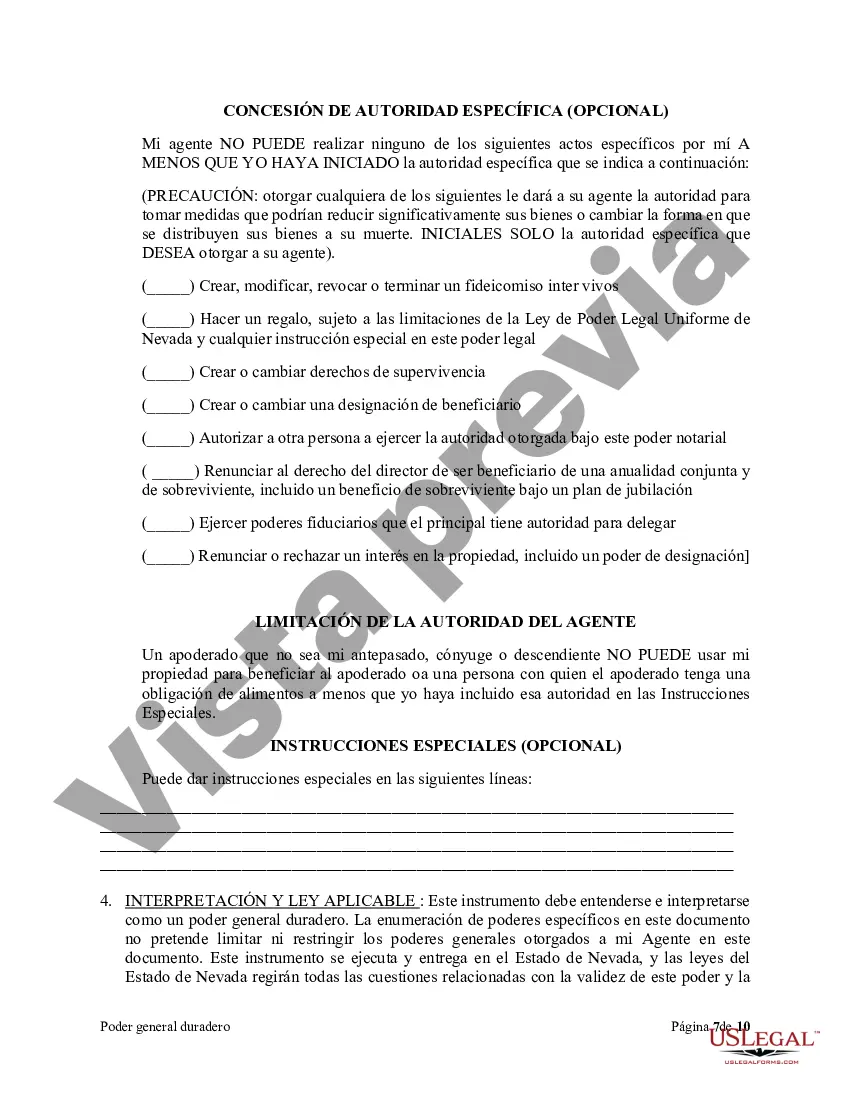 Preview Poder general duradero para la propiedad y las finanzas o efectivo financiero en caso de incapacidad