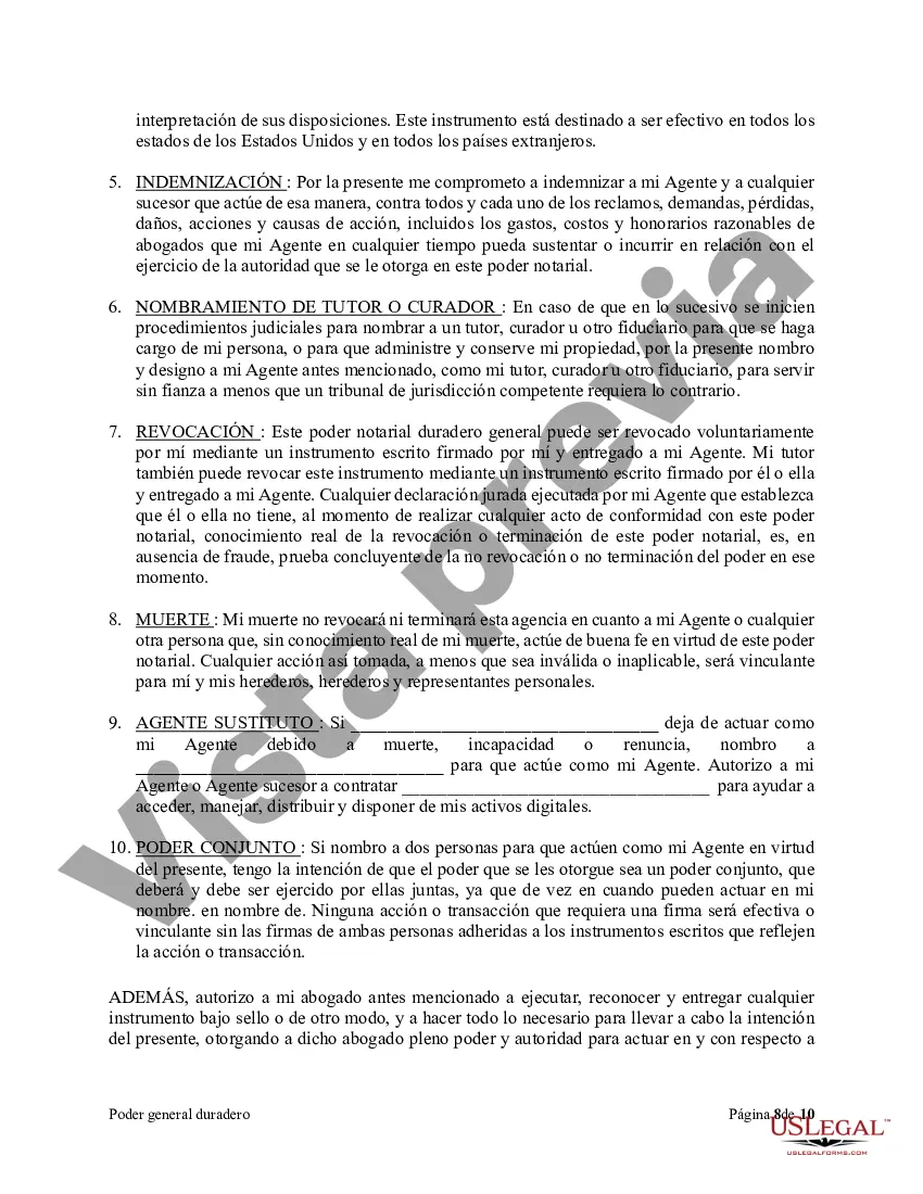 Preview Poder general duradero para la propiedad y las finanzas o efectivo financiero en caso de incapacidad