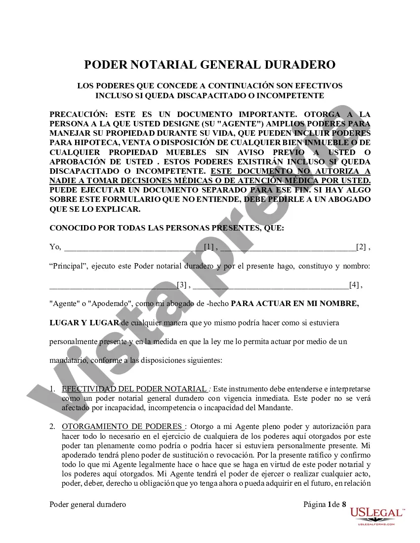 Preview Poder General Duradero para Bienes y Finanzas o Financiero Efectivo Inmediatamente
