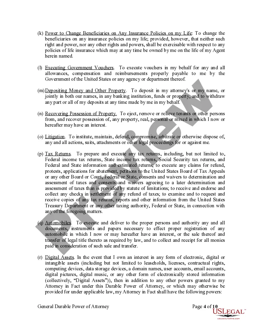 Preview General Durable Power of Attorney for Property and Finances or Financial Effective Immediately