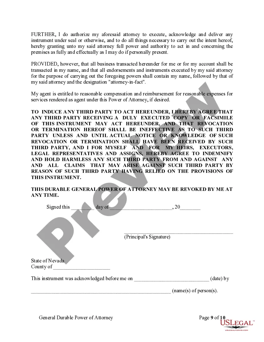 Preview General Durable Power of Attorney for Property and Finances or Financial Effective Immediately