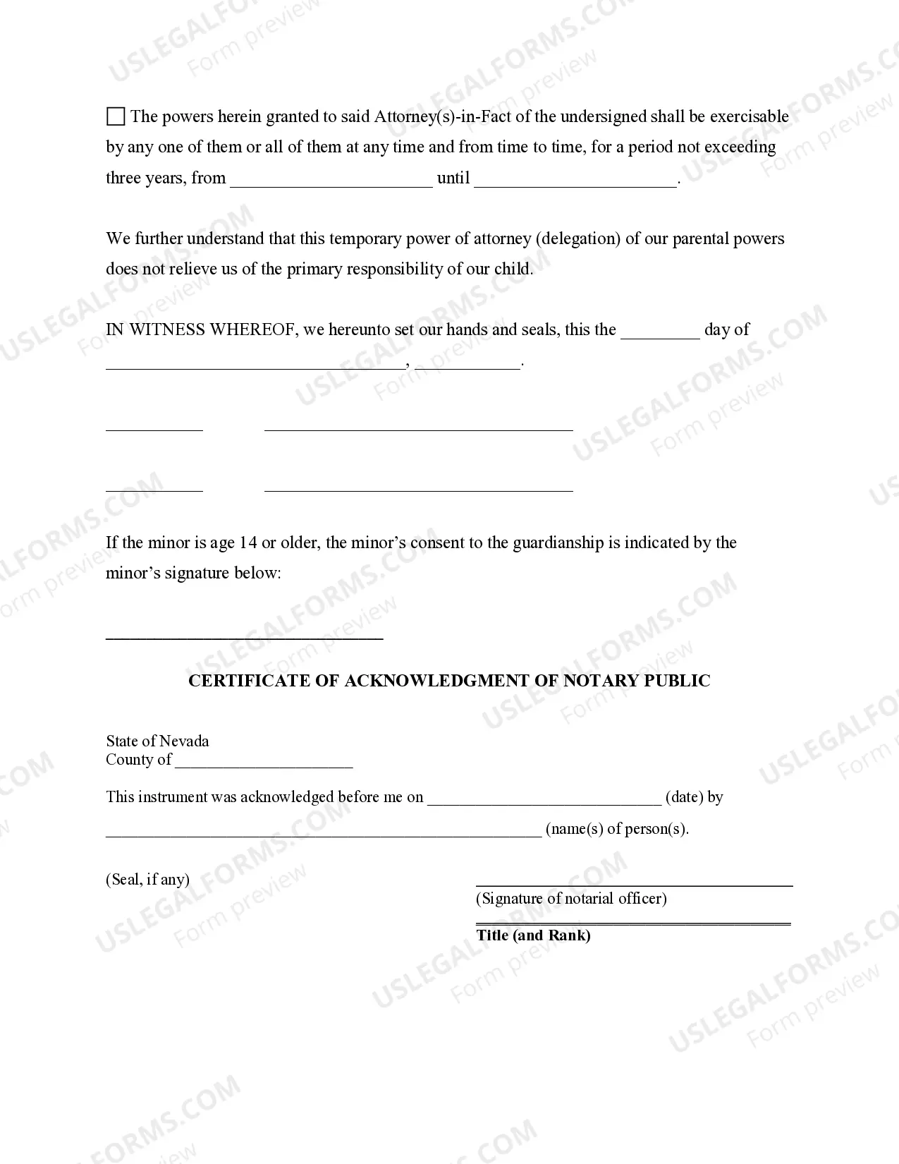 Preview General Power of Attorney for Care and Custody of Child or Children