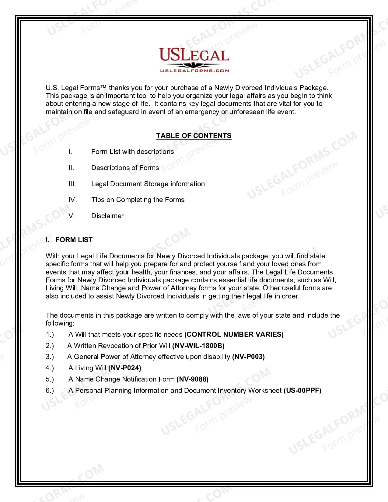 Preview Nevada Newly Divorced Individuals Package