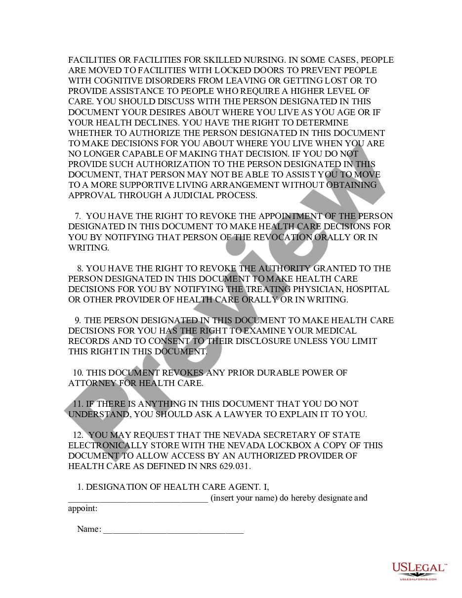 page 1 Statutory Durable Power of Attorney for Health Care preview