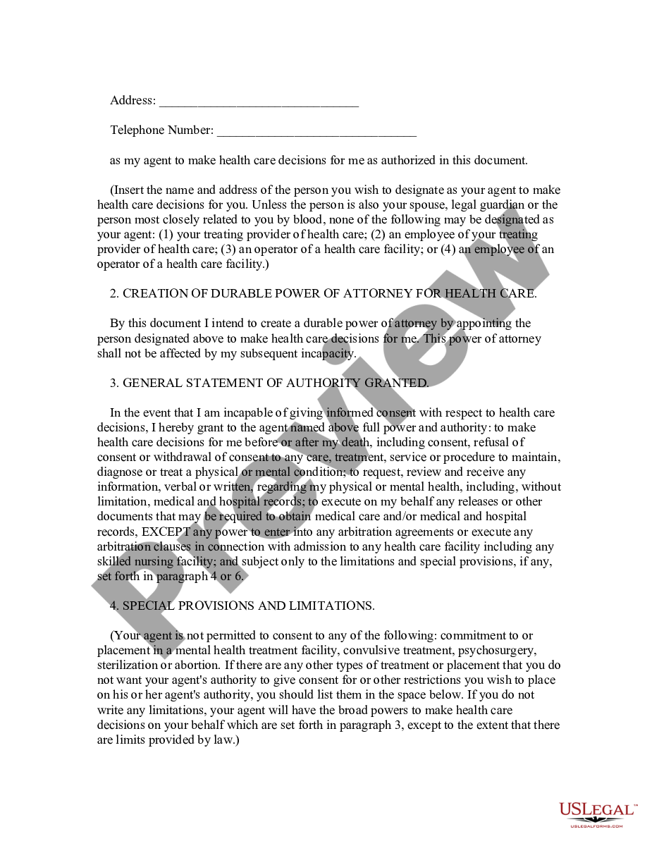 page 2 Statutory Durable Power of Attorney for Health Care preview