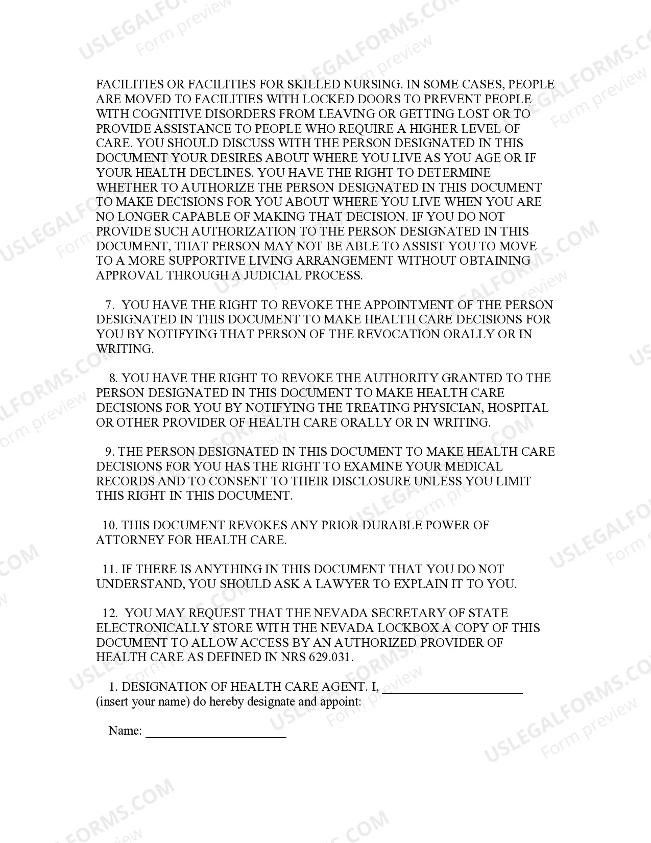 Preview Statutory Durable Power of Attorney for Health Care