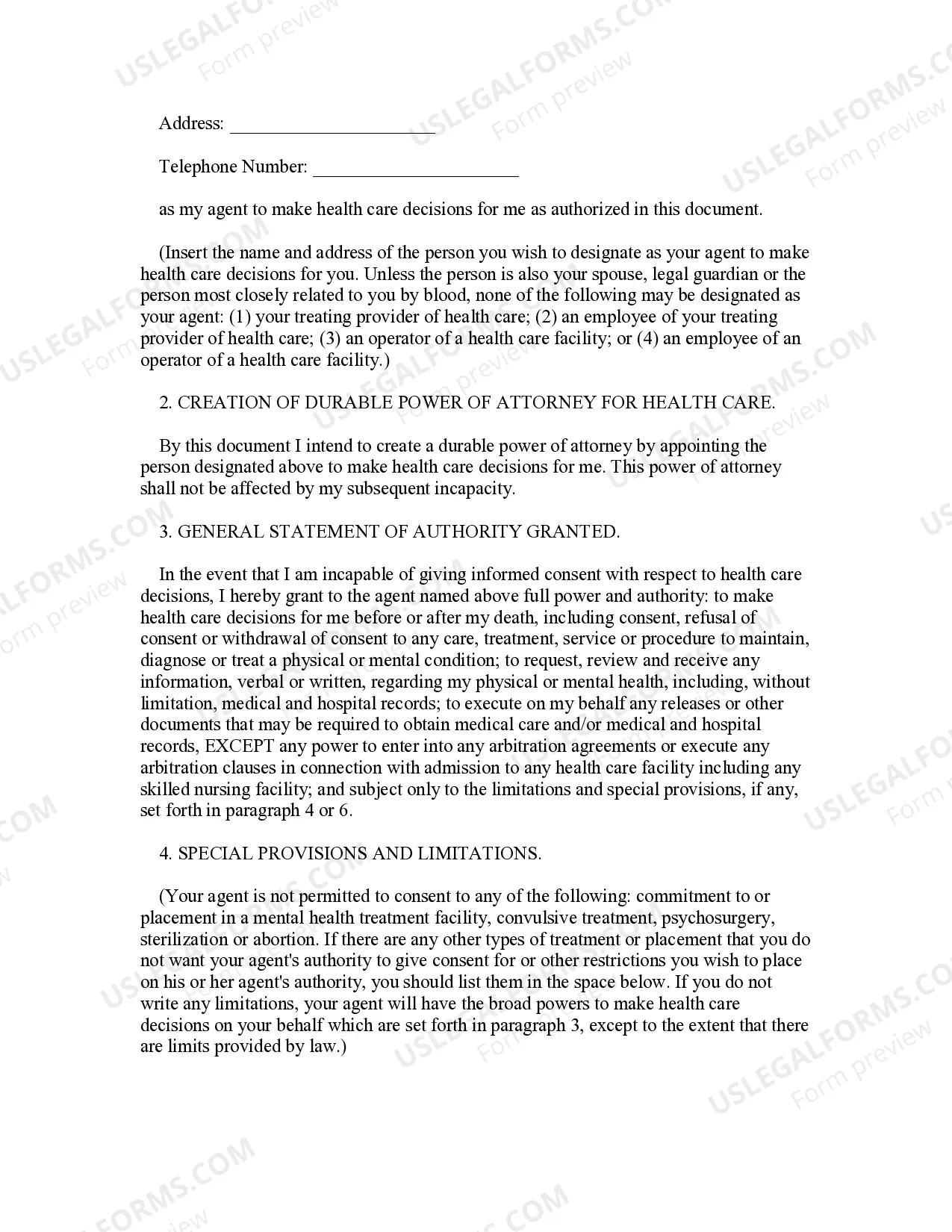 Preview Statutory Durable Power of Attorney for Health Care