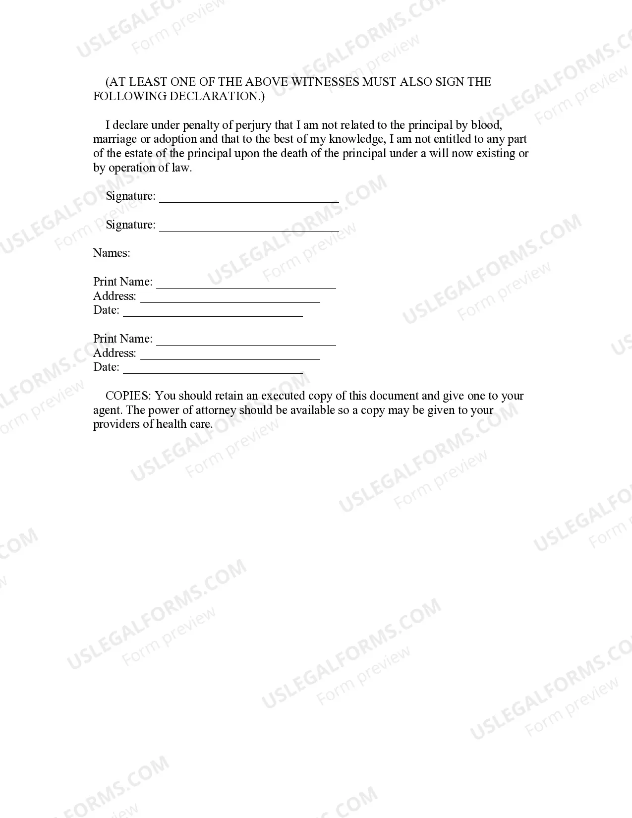 Preview Statutory Durable Power of Attorney for Health Care