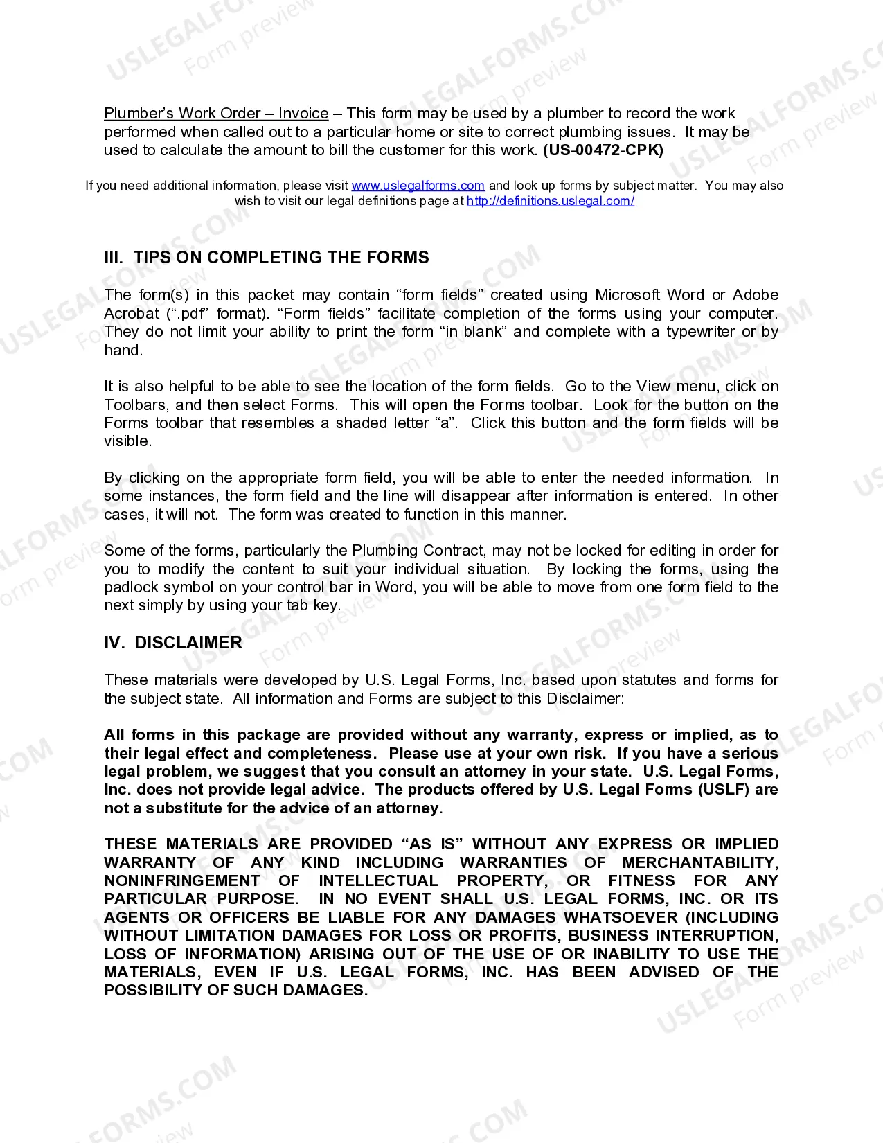 Preview Nevada Plumbing Contractor Package