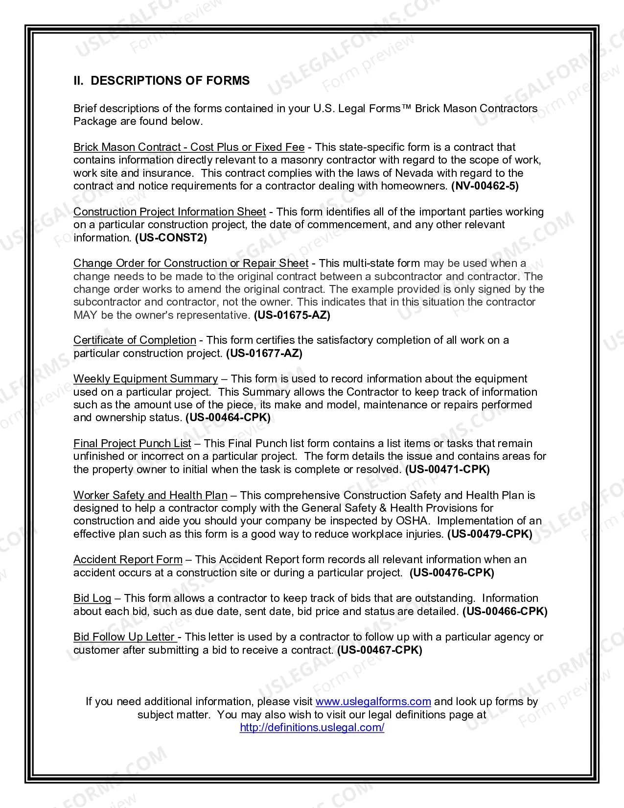 Preview Nevada Brick Mason Contractor Package