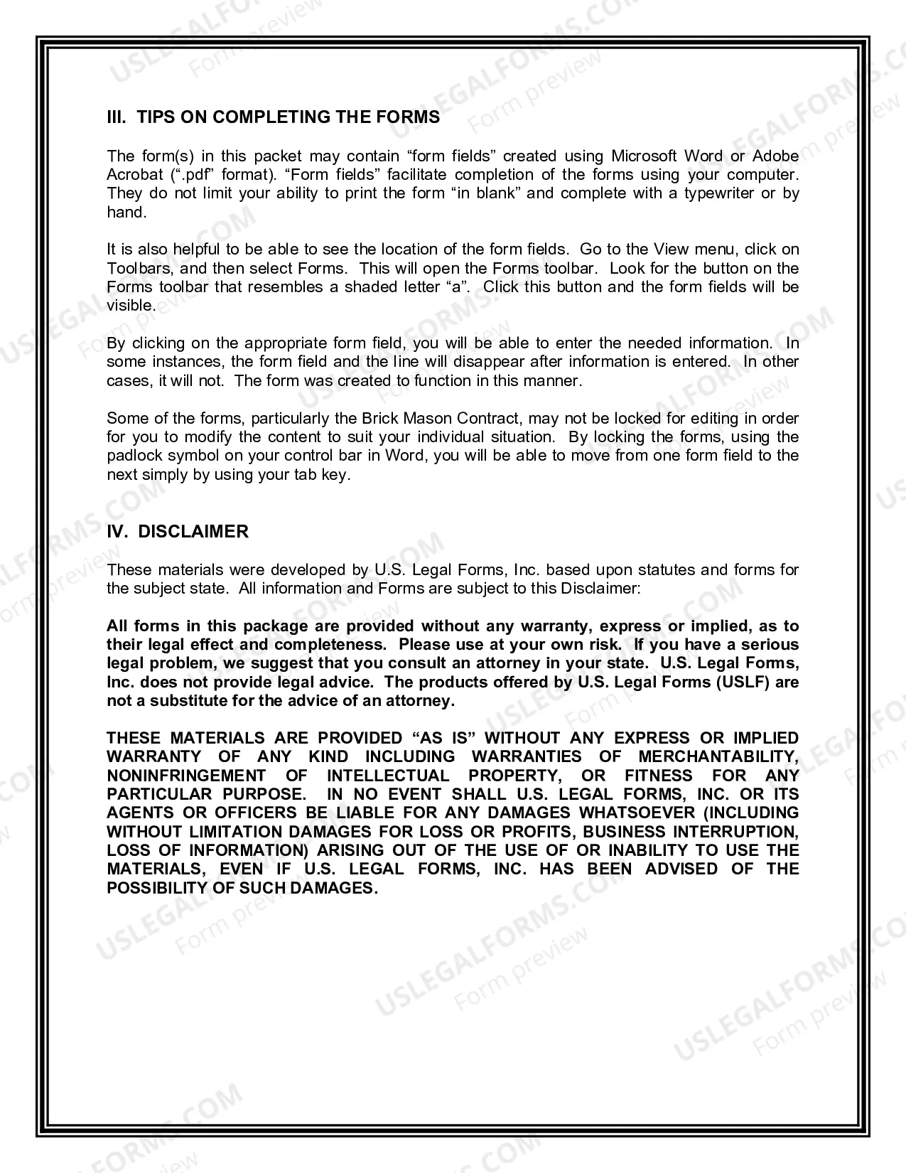 Preview Nevada Brick Mason Contractor Package