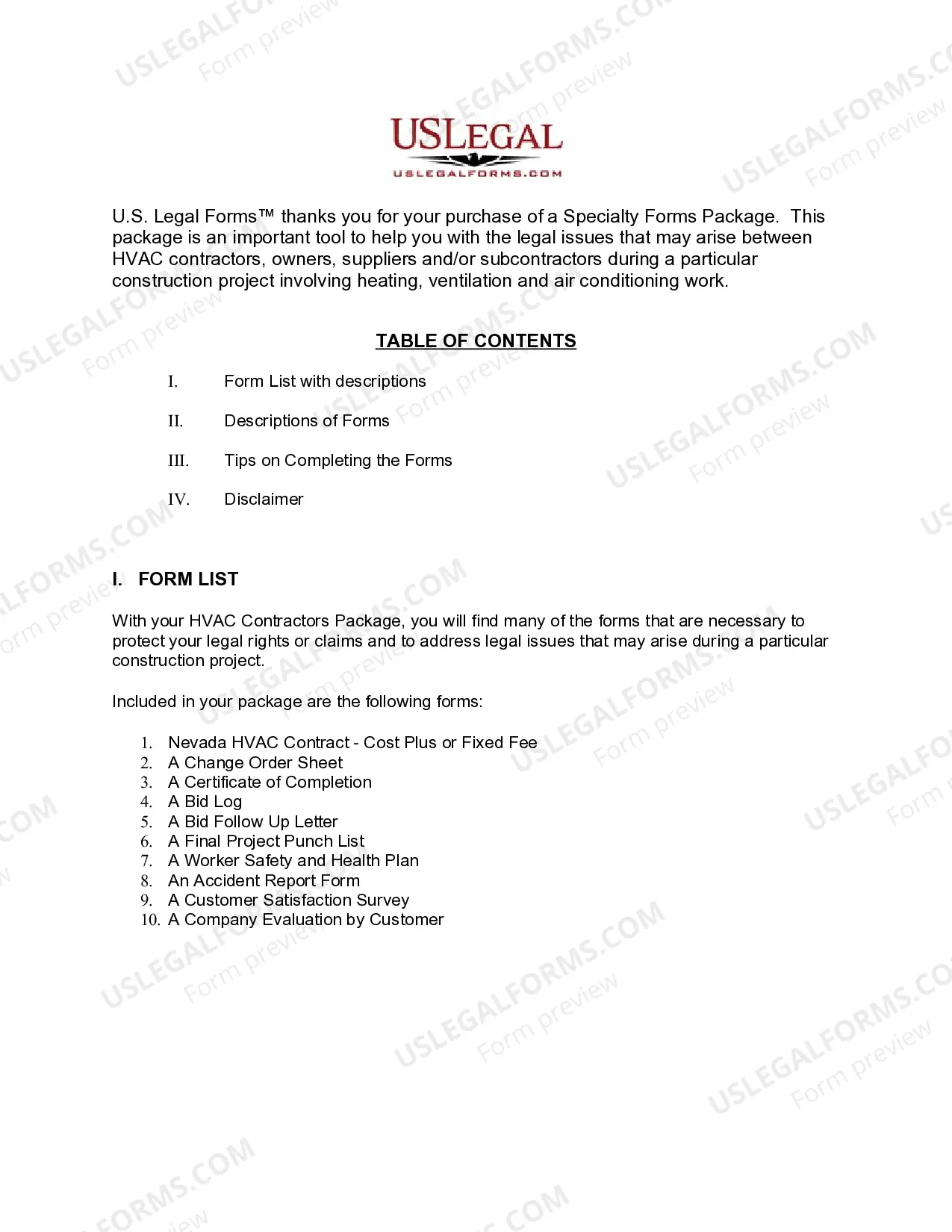 Preview Nevada HVAC Contractor Package