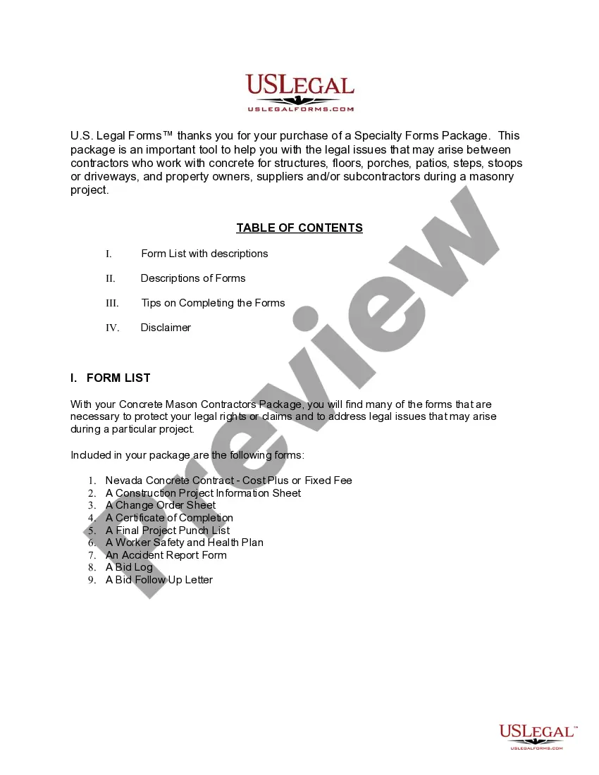 Get Nevada Concrete Mason Contractor Package Preview Nevada Concrete Mason Contractor Package