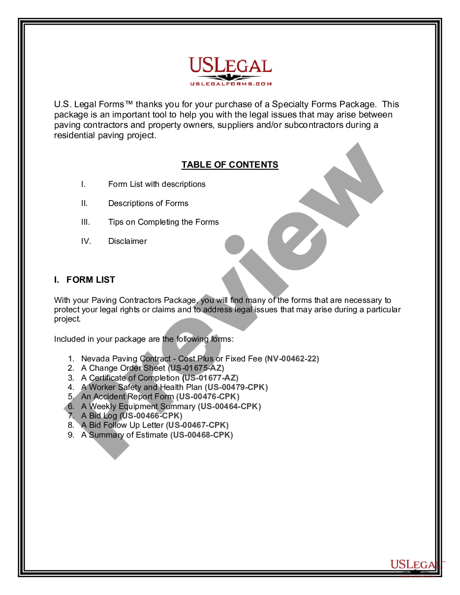 page 1 Paving Contractor Package preview