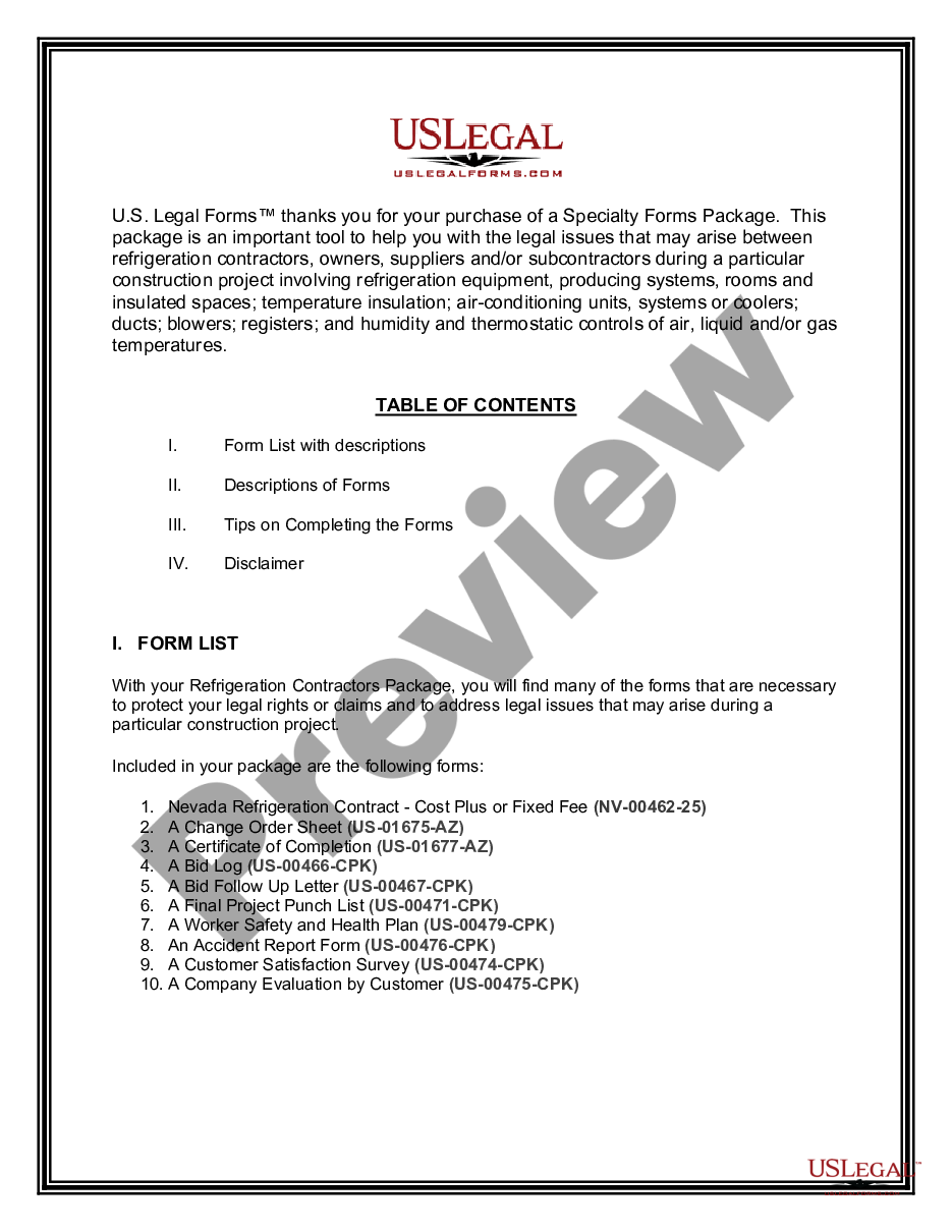 page 1 Refrigeration Contractor Package preview