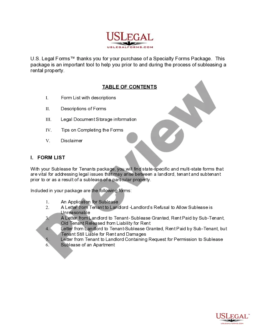 Preview Nevada Landlord Tenant Sublease Package