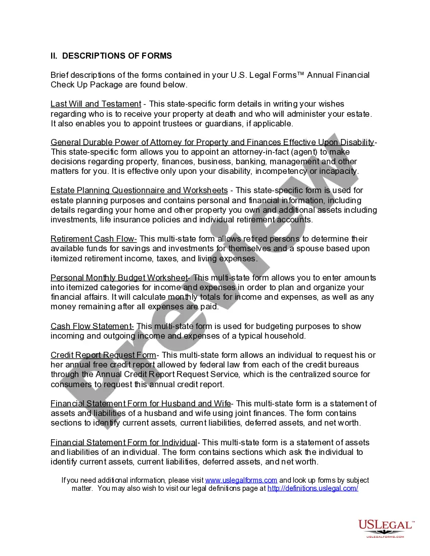 Preview Nevada Annual Financial Checkup Package