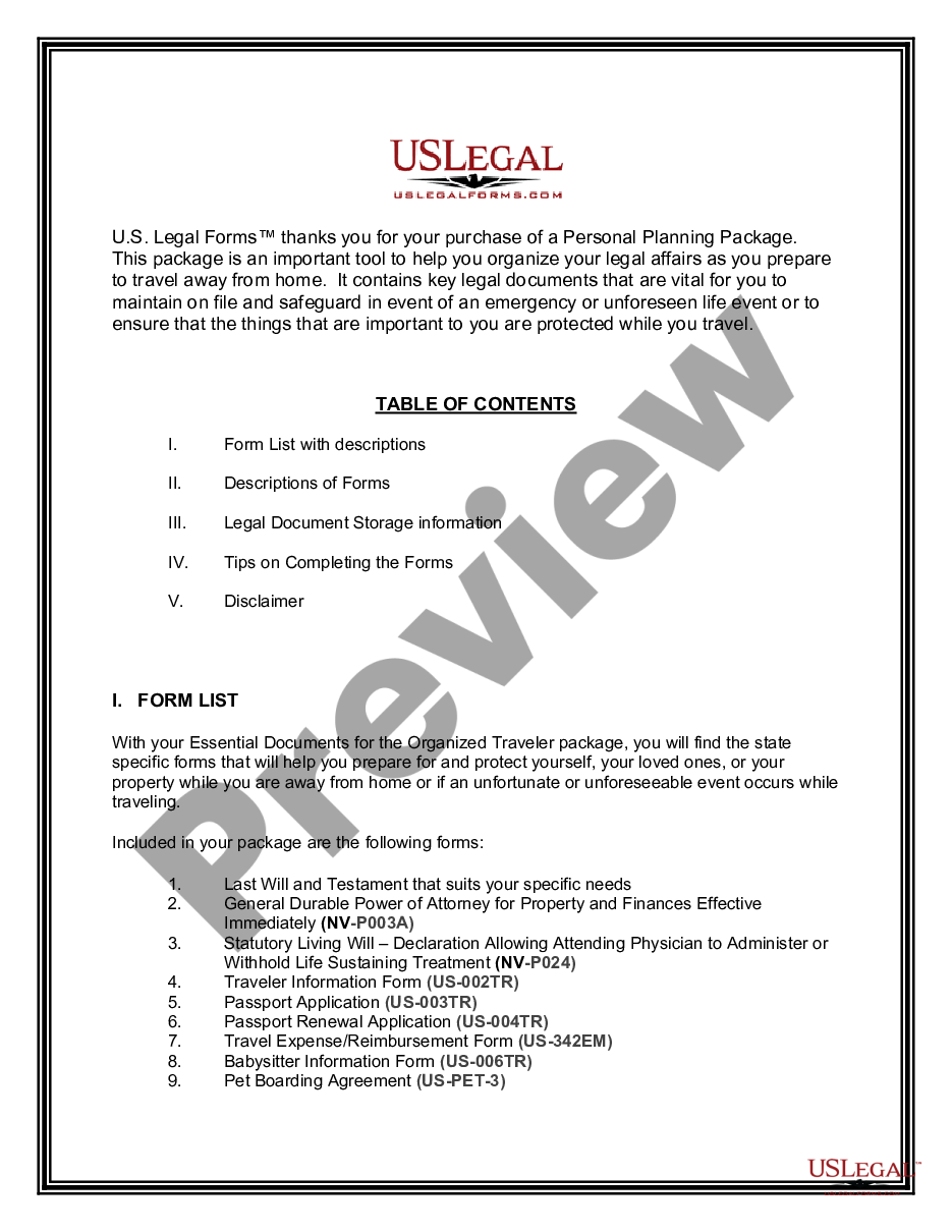 page 1 Essential Documents for the Organized Traveler Package with Personal Organizer preview