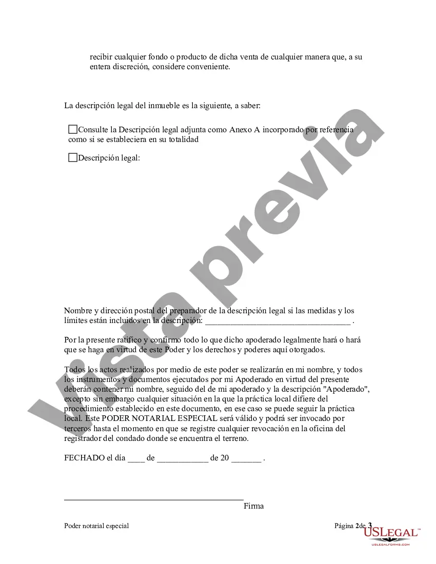 Preview Poder notarial especial o limitado para transacciones de venta de bienes raíces por parte del vendedor