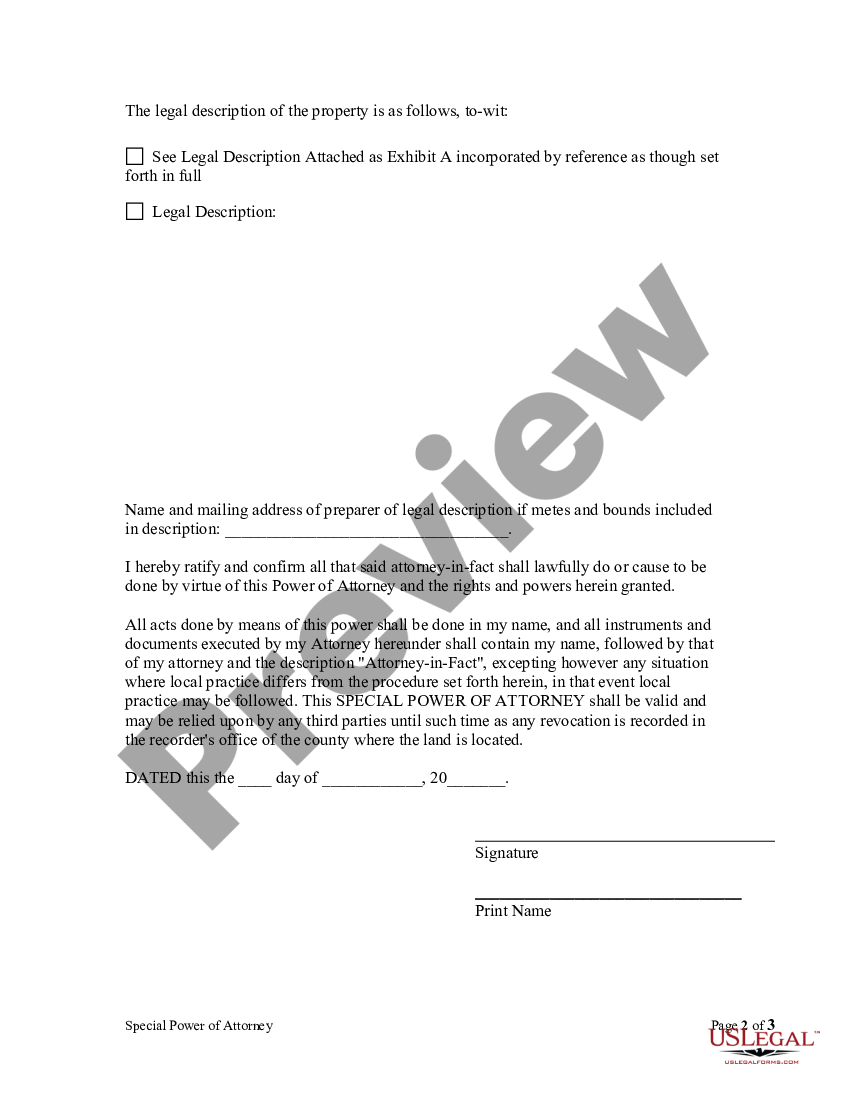 page 1 Special or Limited Power of Attorney for Real Estate Sales Transaction By Seller preview