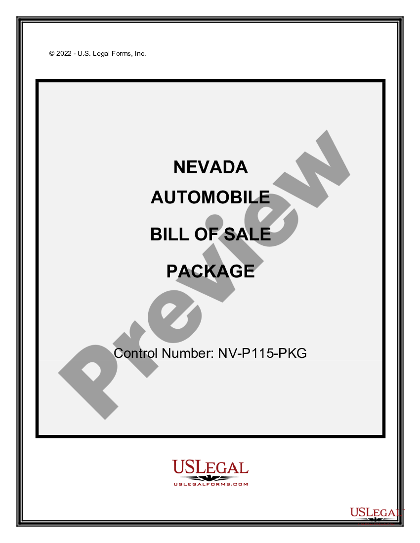 Nevada Automobile Bill of Sale Package - Nevada Bill Sale | US Legal Forms bill of sale for boat