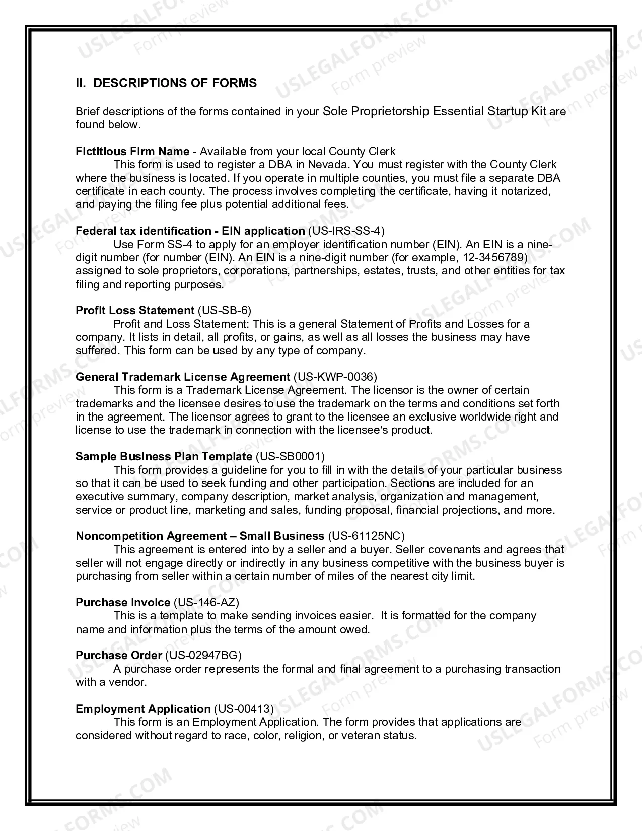 Preview Nevada Sole Proprietorship Essential Startup Kit