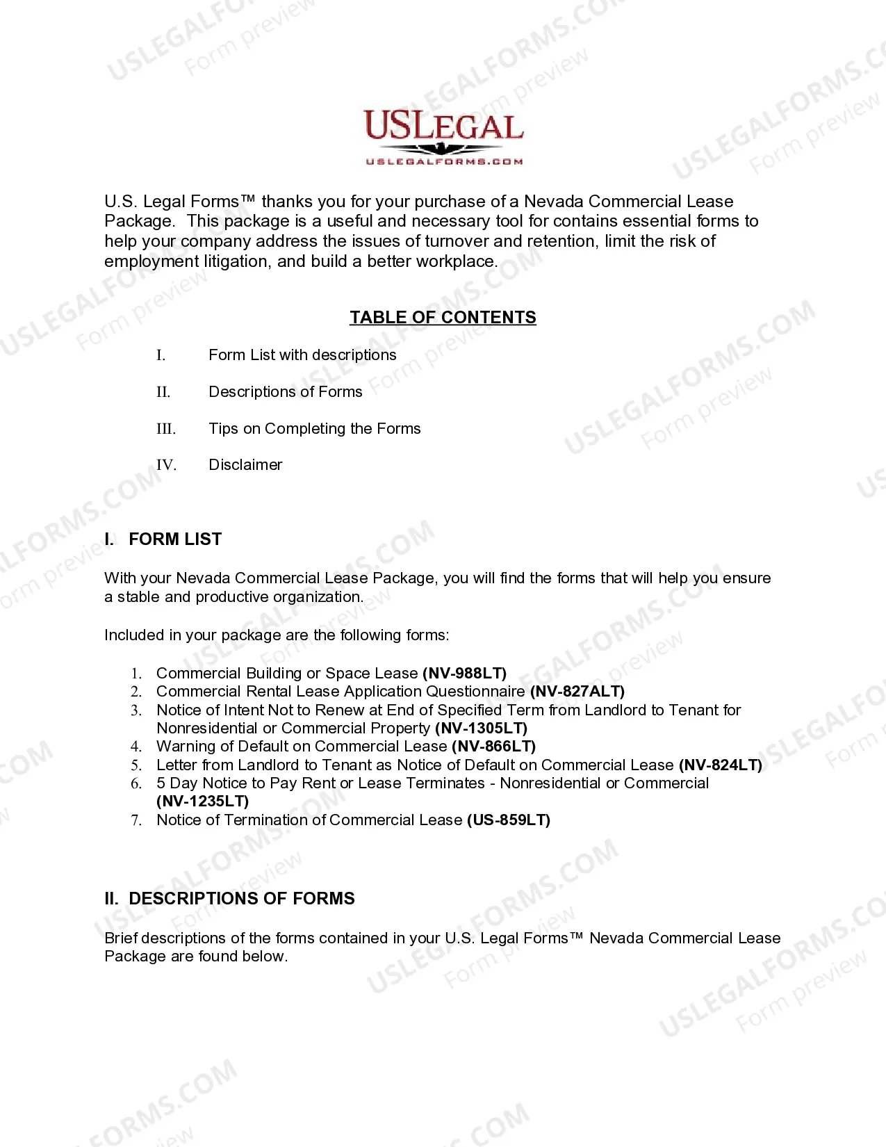 Preview Nevada Commercial Lease Package