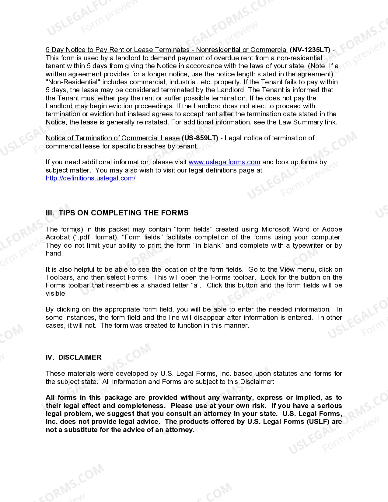 Preview Nevada Commercial Lease Package