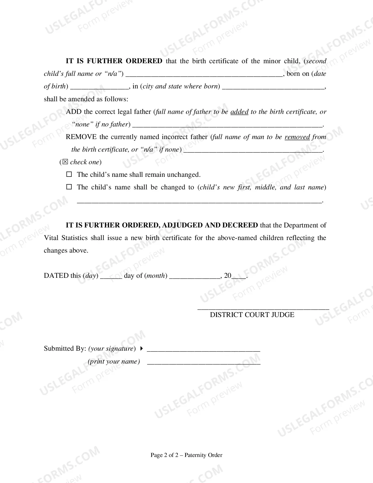 Preview Paternity Order