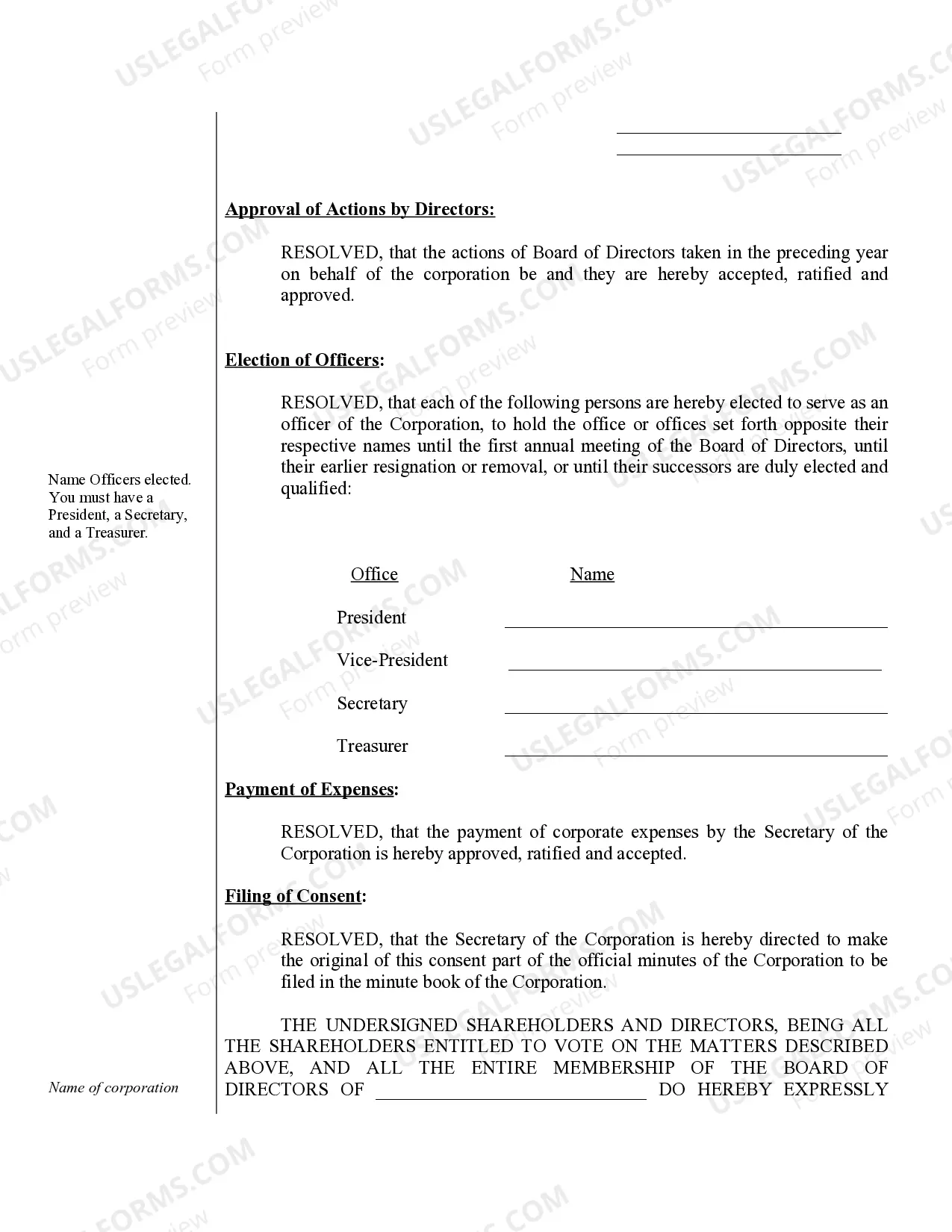 Preview Sample Annual Minutes for a Nevada Professional Corporation