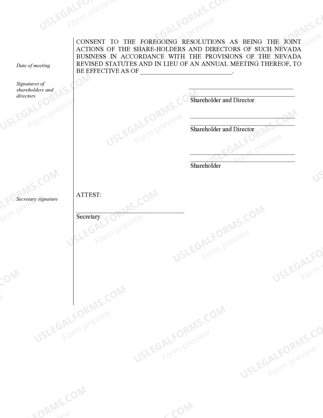 Preview Sample Annual Minutes for a Nevada Professional Corporation