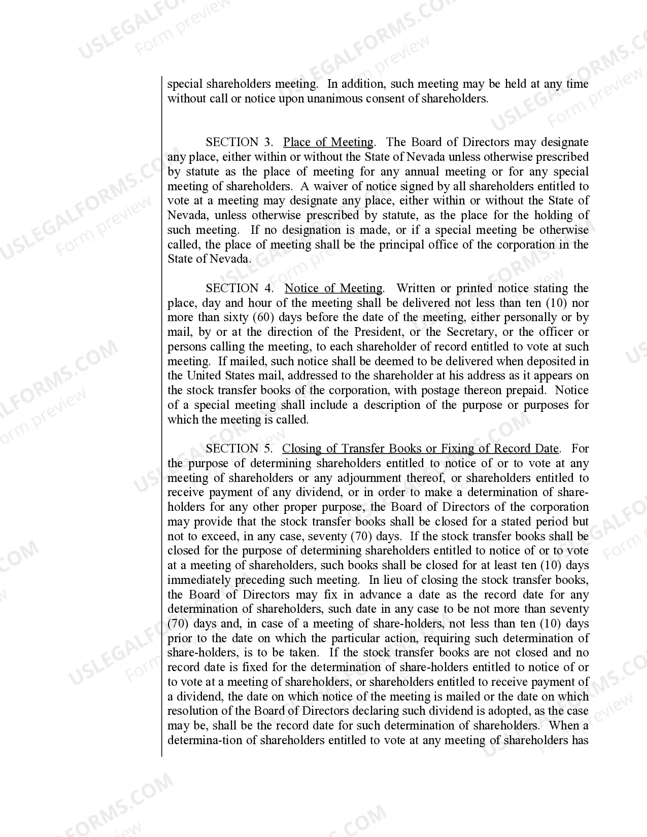 Preview Sample Bylaws for a Nevada Professional Corporation